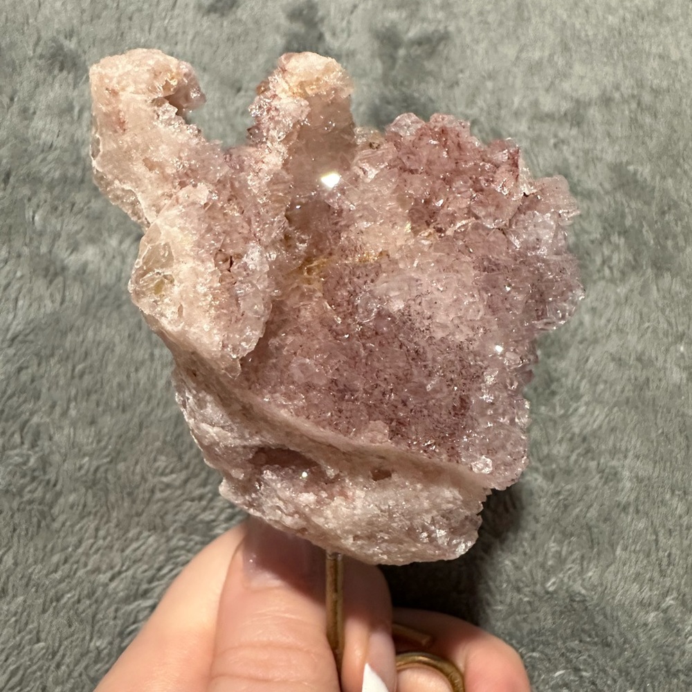 RARE Pink Amethyst Raw from Brazil with tons of DRUZY on Detachable Stand!!!
